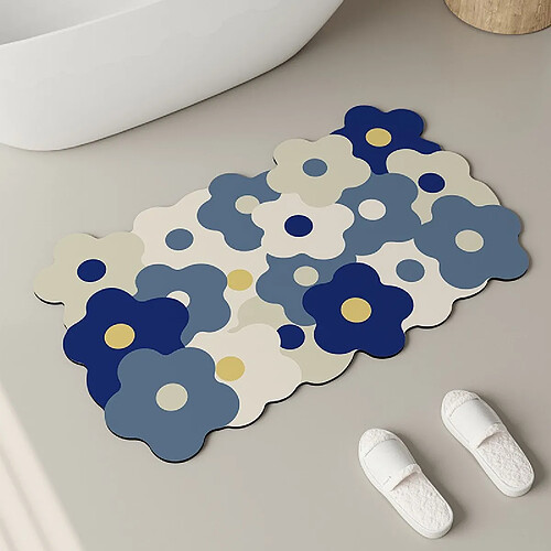 LUUCOZK Tapis de bain antidérapants absorbants à séchage rapide pour salle de bain - Blanc Bleu-80 x 120cm