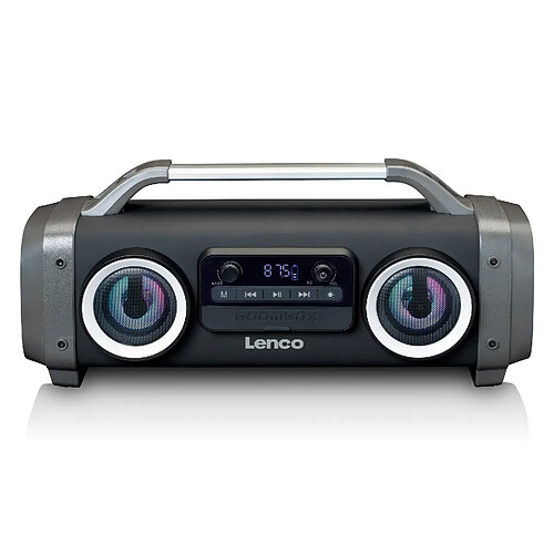 Lenco HAUT-PARLEUR BLUETOOTH ÉTANCHE AUX ÉCLABOUSSURES RADIO FM USB ET SD AVEC EFFETS LUMINEUX NOIR