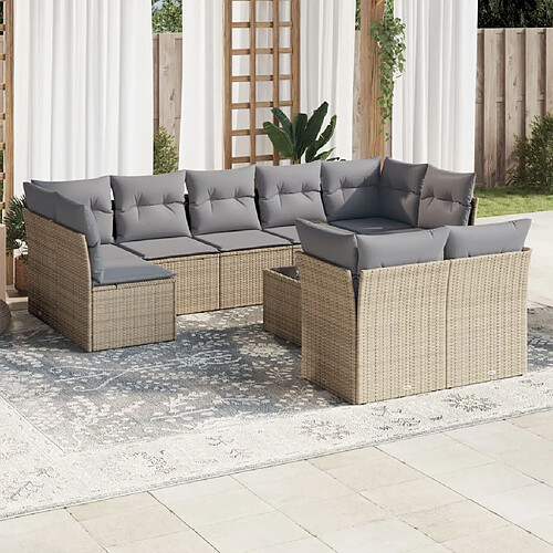 vidaXL Salon de jardin avec coussins 10 pcs beige résine tressée