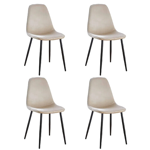 Hooma Lot de 4 chaises scandinaves confortables en velours et métal - Beige