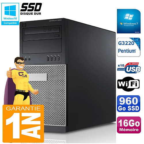 PC Tour DELL 9020 Intel G3220 Ram 16Go Disque 960 Go SSD Graveur DVD Wifi W7 · Occasion