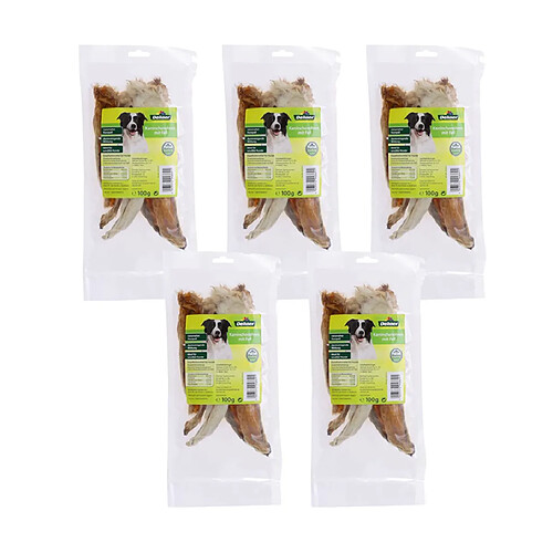 Dehner Chien Snack, Lapin avec Fourrure, 5 x 100 g (500 g)