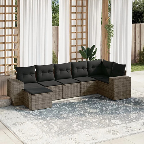 vidaXL Salon de jardin avec coussins 7 pcs gris résine tressée