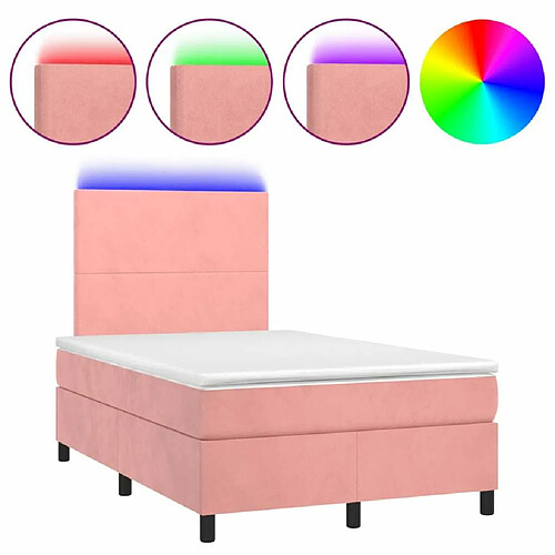 Maison Chic Lit adulte - Lit + matelas + LED,Sommier à lattes de lit et matelas LED Rose 120x200 cm Velours -GKD25650