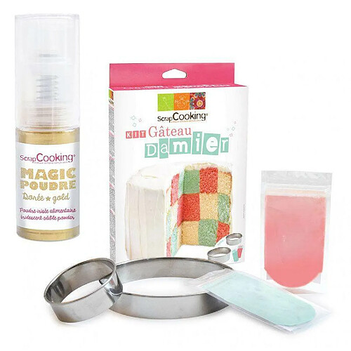 Scrapcooking Kit gâteau damier + 1 poudre alimentaire irisée dorée