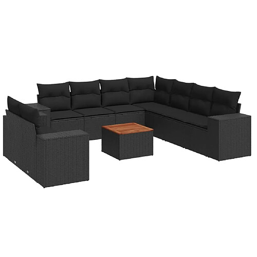 Maison Chic Salon de jardin 10 pcs avec coussins | Ensemble de Table et chaises | Mobilier d'Extérieur noir résine tressée -GKD49772