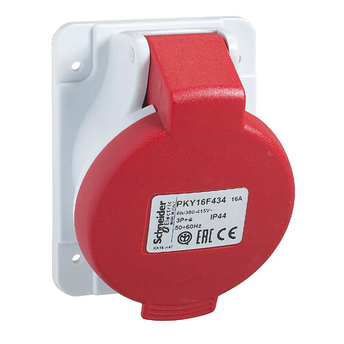 socle de prise inversée - pratika - 16a - ip44 - 380v - 3p+t - schneider electric pky16f434