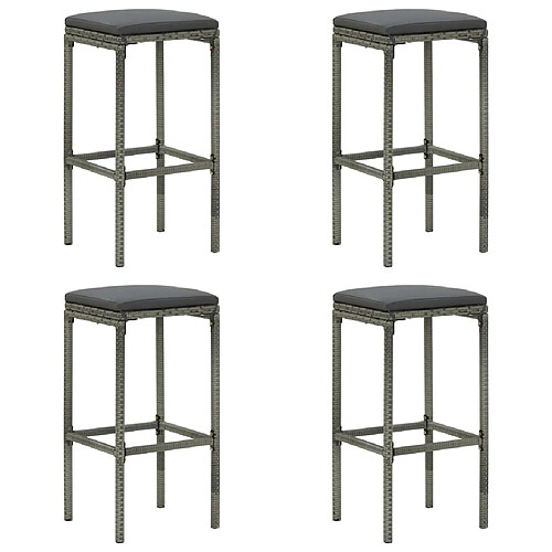 vidaXL Tabourets de bar avec coussins lot de 4 gris résine tressée