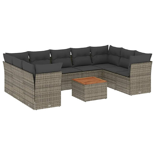 Maison Chic Salon de jardin avec coussins 10 pcs, Ensemble Tables et chaises de jardin, gris résine tressée -GKD720035