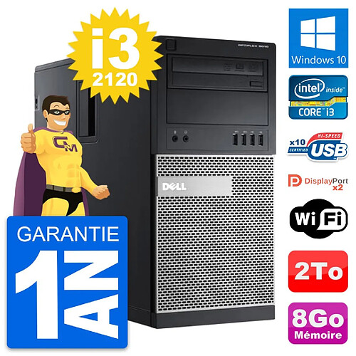 PC Tour Dell OptiPlex 9010 Intel Core i3-2120 RAM 8Go Disque 2To Windows 10 Wifi · Occasion