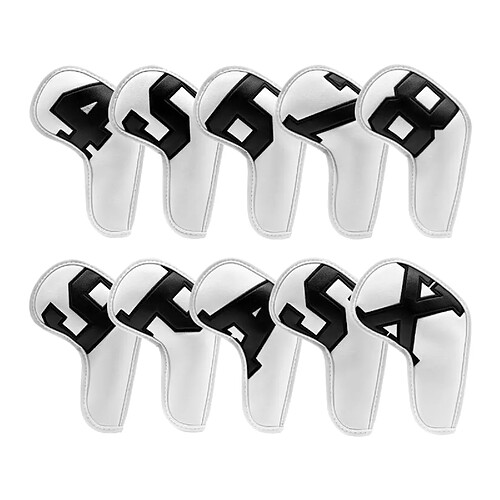 10x Golf Iron Headcover PU Club Covers Wedges Protecter Noir Sur Blanc