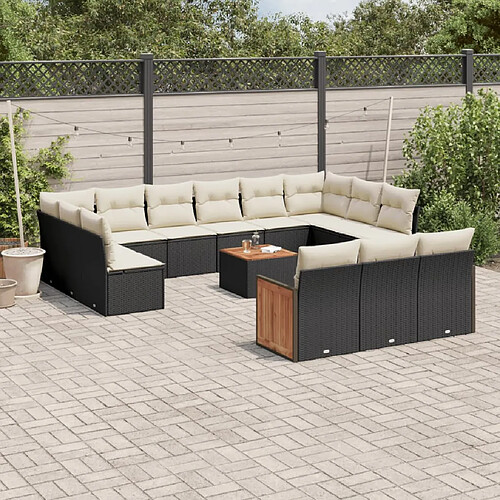 vidaXL Salon de jardin avec coussins 14 pcs noir résine tressée