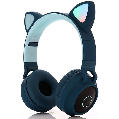 Chrono Casque de jeu avec micro pour PS4, iPhone, PC, oreilles de chat amovibles pour filles et femmes (bleu)