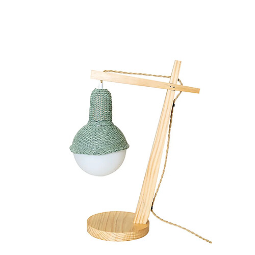 INTEMPORA Lampe de bureau ou de chevet en bois avec abat-jour en laine - Bleu Arctique