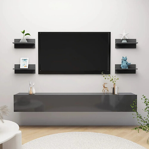 vidaXL Étagères murales 4 pcs gris brillant bois d'ingénierie