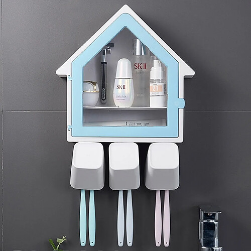 Wewoo Tenture murale petite maison porte brosse à dents accessoires de toilette étagère de rangement bleu