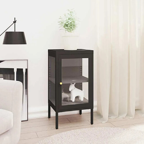 Maison Chic Buffet,Meuble de Rangement,commode pour salon,Cuisine Noir 38x35x70 cm Acier et verre -MN21125