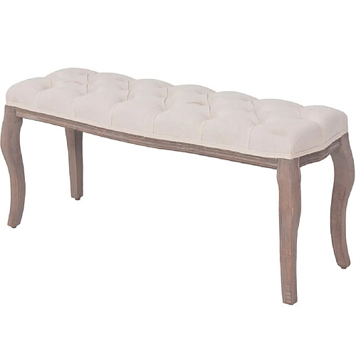 Helloshop26 Banc banquette lin bois massif 110 x 38 x 48 cm blanc crème 02_0021257