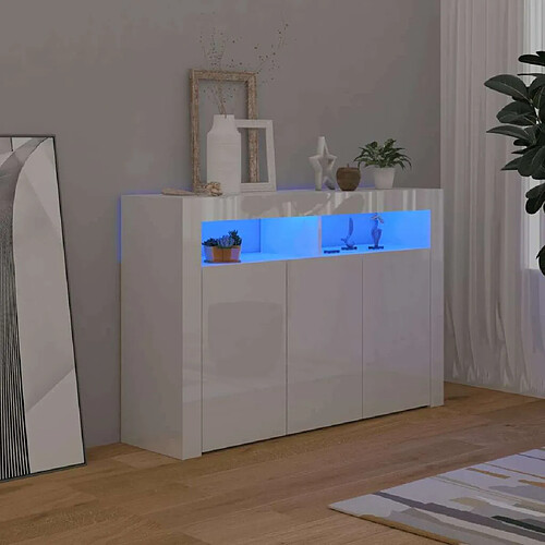 Maison Chic Buffet commode,console avec lumières LED pour rangement blanc brillant 115,5x30x75 cm -MN90439