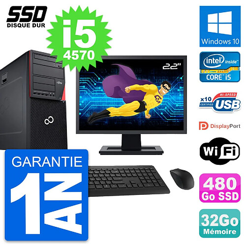 PC Tour Fujitsu P720 Ecran 22" Intel i5-4570 RAM 32Go SSD 480Go Windows 10 Wifi · Occasion