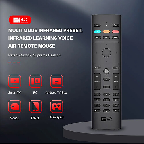 Universal G40 G40S Voix Recherche Air Souris 33 Touches Infrarouge Apprentissage Gyroscope 2.4G Télécommande Intelligente pour Apple TV Boîte TV | Télécommande(Le noir)