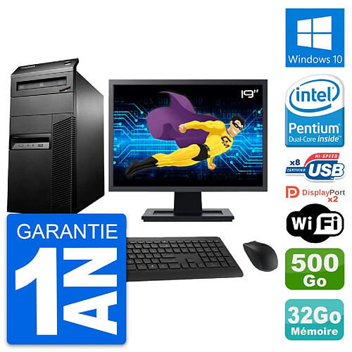 PC Tour Lenovo M93p Ecran 19" Intel G3220 RAM 32Go Disque 500Go Windows 10 Wifi · Occasion