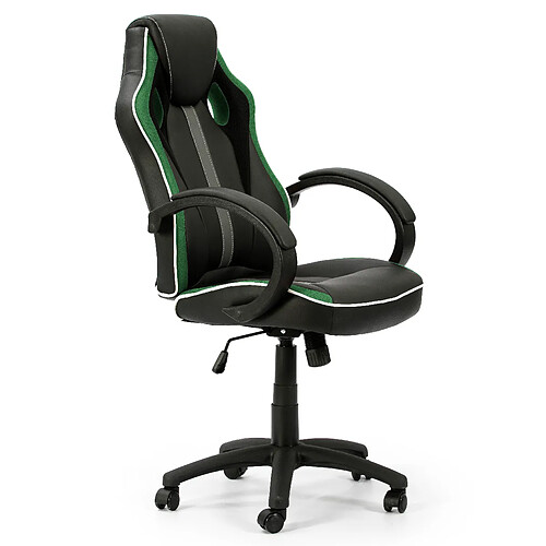 Vs Venta-Stock Fauteuil de Bureau réglabe et inclinable Formula tapissé en Similicuir et Tissu Maille, Couleur Noir et Vert, accoudoirs rembourrés.