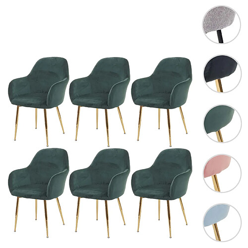 Mendler Lot de 6 chaises de salle à manger HWC-F18, chaise de cuisine, design rétro ~ velours vert, pieds dorés