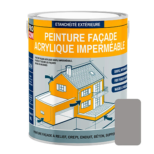 PRO COM Peinture façade PROCOM crépi, façade à relief, imperméabilisation et protection des façades - Durable jusqu'à 10 ans-2.5 litres-Gris taupe (RAL 7036)