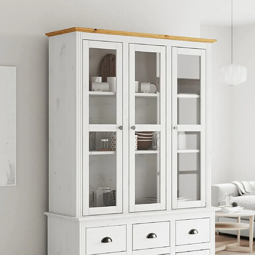 vidaXL Armoire avec portes vitrées BODO blanc marron bois pin massif