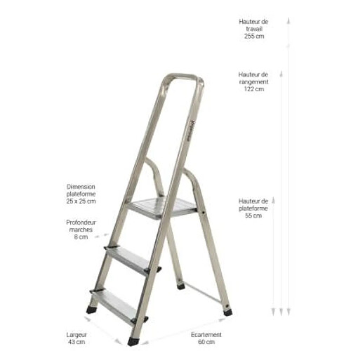 Escalux Escabeau aluminium usage mixte 3 marches