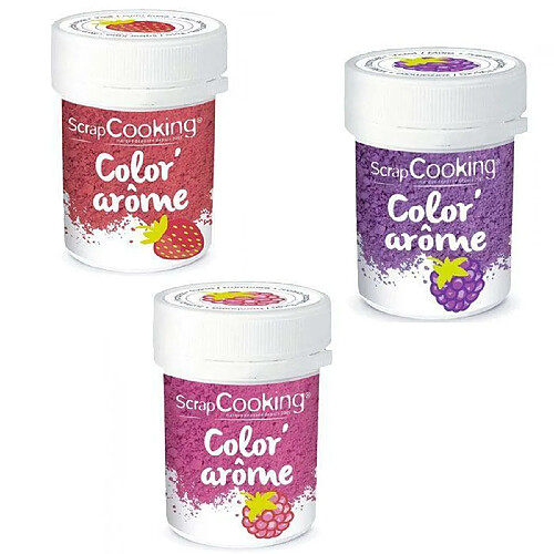 Scrapcooking 3 colorants alimentaires aux arômes framboise, mûre & fraise