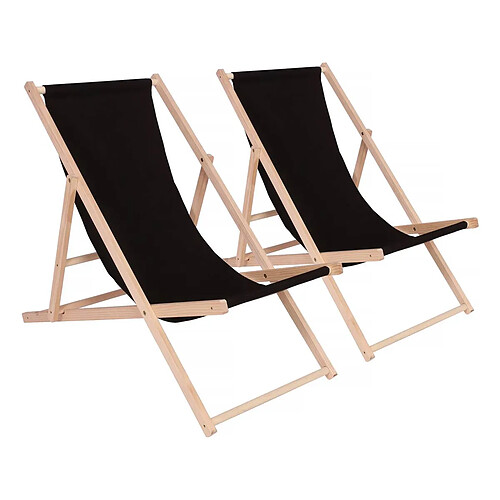 Habitat Et Jardin Lot de 2 transat en bois Chilienne - 107 x 56.5 x 81 cm - Noir