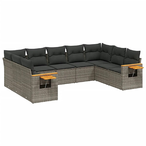 Maison Chic Ensemble Tables et chaises d'extérieur 9 pcs avec coussins,Salon de jardin gris résine tressée -GKD741262