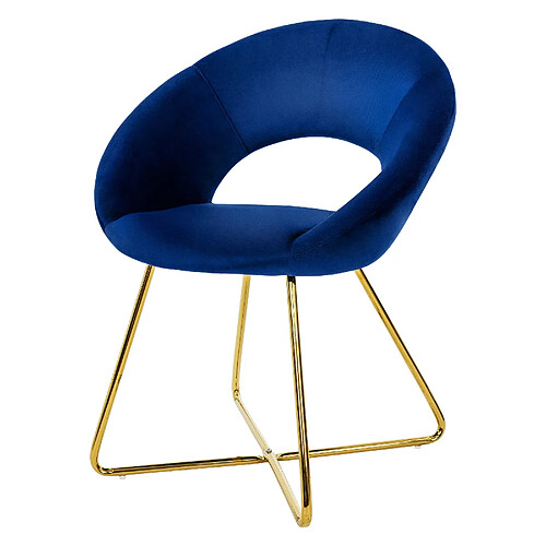 ML-Design Chaise de salle à manger en velours avec dossier rond bleu pieds en métal doré