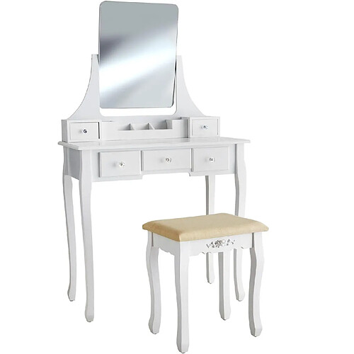 Helloshop26 Coiffeuse avec miroir 5 tiroirs table de maquillage élégante moderne 138 cm blanche 08_0000241