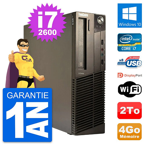 PC Lenovo ThinkCentre M82 SFF Intel i7-2600 RAM 4Go Disque 2To Windows 10 Wifi · Occasion