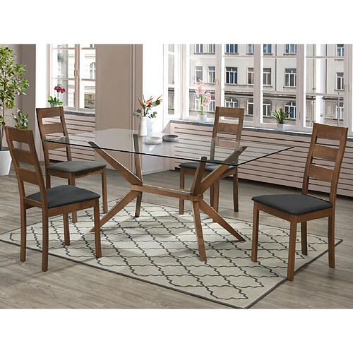 Vente-Unique Lot de 2 chaises ALCINO - Hêtre et tissu - Coloris : Noyer et Anthracite