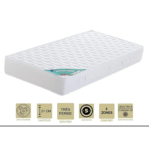 Provence Literie Matelas + Alèse 90x190 x 21 cm - Très Ferme - Aertech+ 35 Kg/m3 HR Haute Densité - Hypoallergénique - 5 Zones de Confort