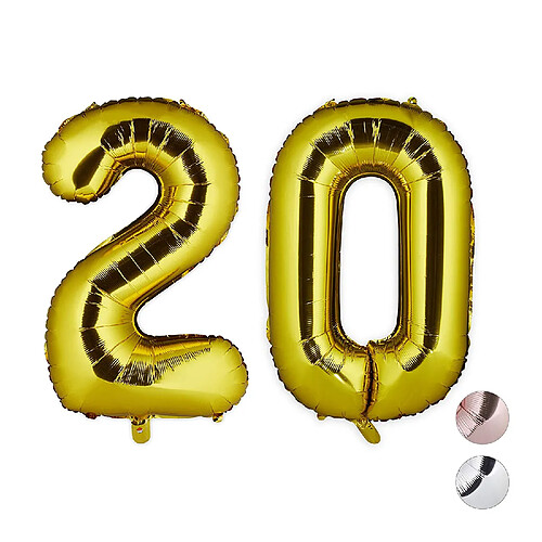 Relaxdays Ballon Chiffre numéro 20 Gonflable Anniversaire décoration géant Mariage fête hélium 85-100 cm XXL, Dore