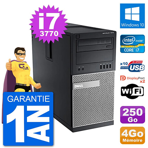 PC Tour Dell 7010 Intel Core i7-3770 RAM 4Go Disque Dur 250Go Windows 10 Wifi · Occasion