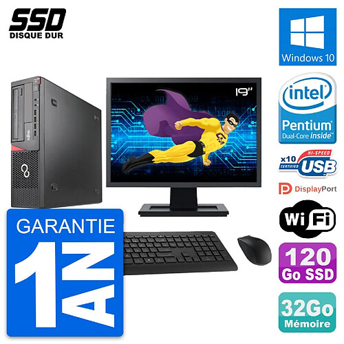 PC Fujitsu E920 DT Ecran 19" Intel G3220 RAM 32Go SSD 120Go Windows 10 Wifi · Occasion