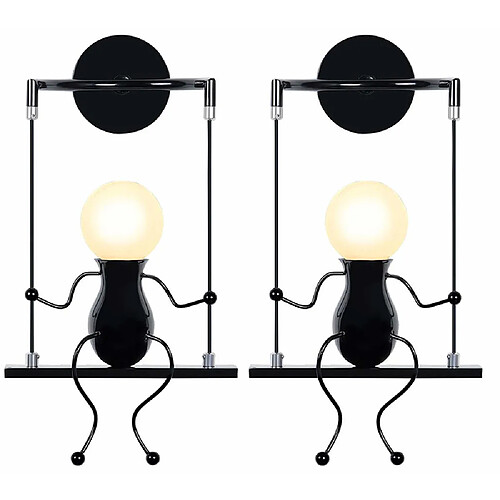 Stoex Applique Murale Simple Poupée De Mode Balançoire Enfants Lampe Mur Moderne Gens Fer Salon Chambre Créative Lumière ( 2pcs Noi