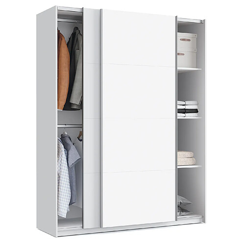 Pegane Armoire placard / meuble de rangement coloris Blanc - Hauteur 200 x Longueur 150 x Profondeur 62 cm