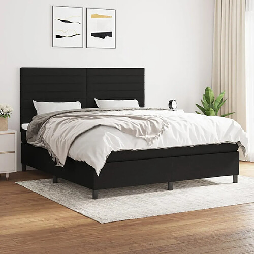 vidaXL Sommier à lattes de lit avec matelas Noir 180x200 cm Tissu