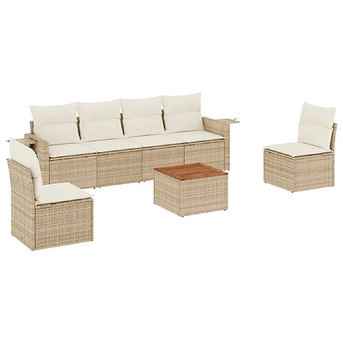 Maison Chic Salon de jardin avec coussins 7 pcs, Ensemble Tables et chaises de jardin, beige résine tressée -GKD238133