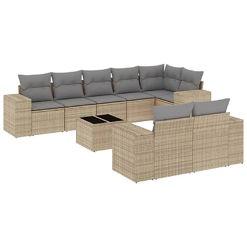 Maison Chic Salon de jardin avec coussins 9 pcs, Ensemble Tables et chaises de jardin, beige résine tressée -GKD684137