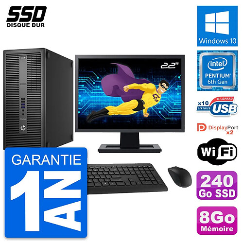 PC Tour HP EliteDesk 800 G2 Ecran 22" G4400 RAM 8Go SSD 240Go Windows 10 Wifi · Occasion