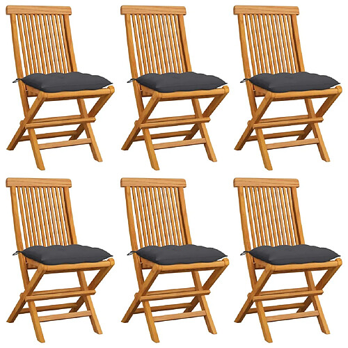 vidaXL Chaises de jardin et coussins anthracite lot de 6 Bois de teck