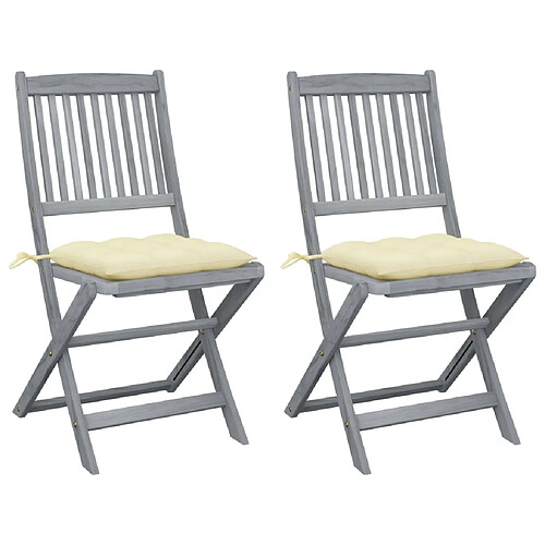 Maison Chic Lot de 2 Chaises pliables d'extérieur avec coussins | Chaises de jardin | Fauteuil Relax Bois d'acacia -GKD10433